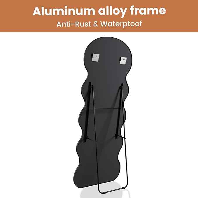 WTTY 71x28 Wavy Full Length Mirror with Stand for Bedroom, Living Room, Cloakroom, Shatterproof, Aluminum Frame
