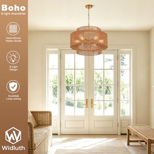 23.6" Large Gold Rattan Chandelier