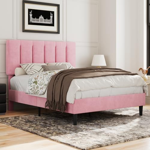 Full Size Bed Frame with Upholstered Headboard