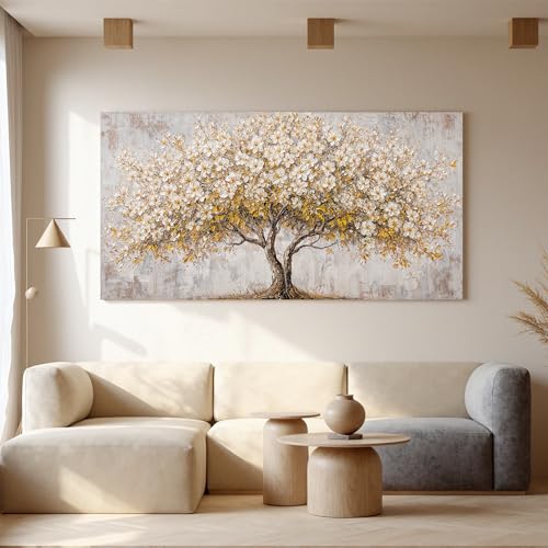 Canvas Wall Art Decor Gold Tree Of Life Oversized Wall Art For Living Room Pictures Wall Art Decor White Vintage Wall Art Prints Decorative Painting Artwork For Bedroom Office Room Wall Decor 29×58 In