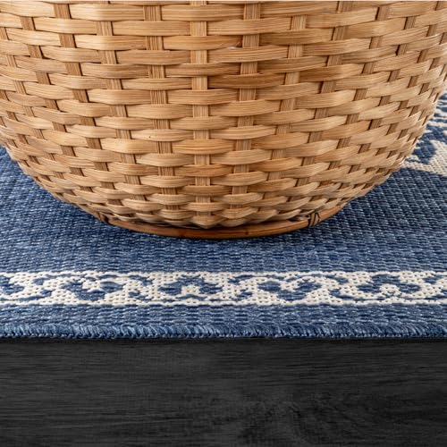 Outdoor Rug 9x12 Medallion Blue Modern Large Area Rugs for Indoor and Outdoor Patios Kitchen and Hallway Mats Washable Porch Deck Outside Carpet (108 Sq Ft)