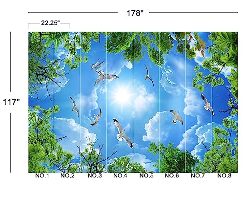 Sky Seagull Green Tree Ceiling 3D wall Mural Wallpaper 178" x 117" (144.6 Sq Ft)