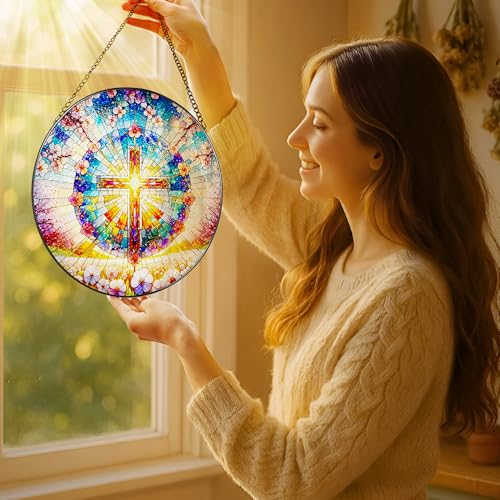 8 Inches Cross Stained Glass Suncatcher