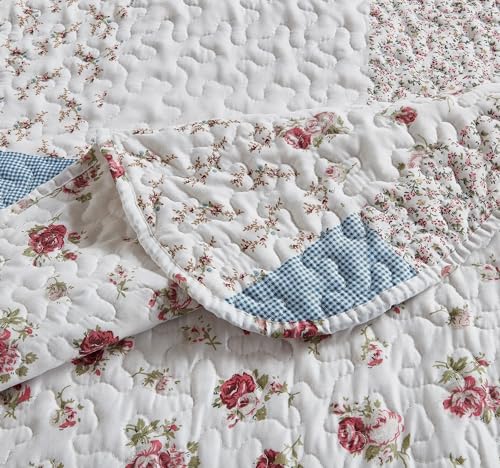 Pink Rose with Small Blue Check Patchwork