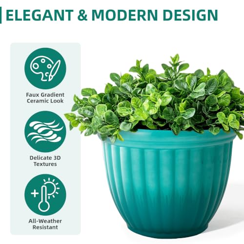 Autodaya 15" Large Planters For Outdoor Plants Set Of 2 Plastic Flower Pots (2 Count)