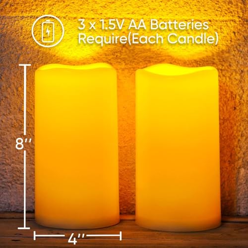 4" x 8" Large Waterproof Outdoor Flameless Candles with Remote Control and Timer (4 Count)