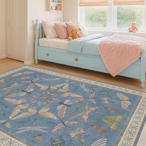 Blue Washable Kids Playroom Rug (35 Sq Ft)