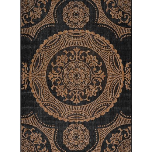 Medallion Outdoor Rug 9x12 Washable Outside Carpet for Indoor Patio Porch Waterproof Easy Cleaning Non Shedding Area Rugs Nut Brown 9 x 12