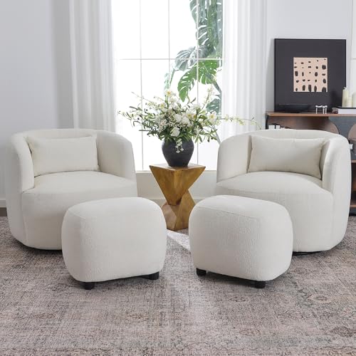 34" Wide 2 Boucle Swivel Barrel Chairs and 2 Ottomans Set (2 Count)