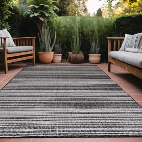 Stripe Outdoor Rug 10x14 Washable Outside Carpet for Indoor Patio Porch Waterproof Easy Cleaning Non Shedding Area Rugs Dark Gray 10 x 14 (140 Sq Ft)