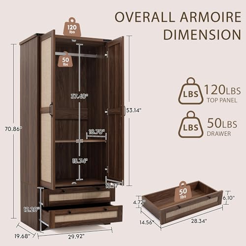 2 Doors Wooden Armoire Wardrobe Closet with 2 Drawers