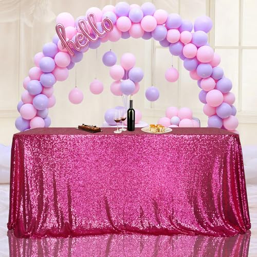 Sequin Tablecloth 50x72 Inch Hot Pink for Wedding Birthday Party