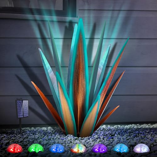 24" Large Metal Agave Plant Outdoor Decor with Solar Light