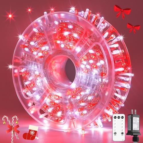 400 LED Red and White Christmas Lights Outdoor with Remote (132 Foot)