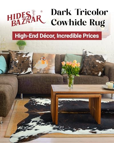 Dark Tricolor Cowhide Rug 6x8 ft