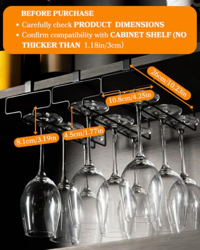Wine Glass Holder 2PCS Stemware Rack Hanger Under Cabinet Wine Glass Rack Kitchen Hanging Storage Rack Organizer