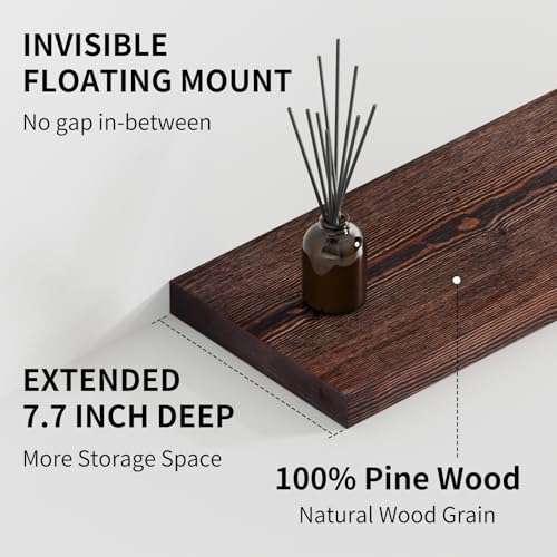 Floating Shelves 8 Inch Deep Solid Wood Wide Wall Shelf Set of 2 Wall Mounted for Bedroom Bathroom Living Room Kitchen (2 Count)