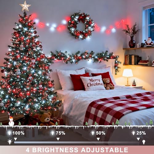 600 LED Red and White Christmas Tree Lights with Remote (168 Foot)