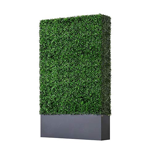 Upgraded Artificial Boxwood Hedge Wall with Dark Gray Stainless Steel Planter Box