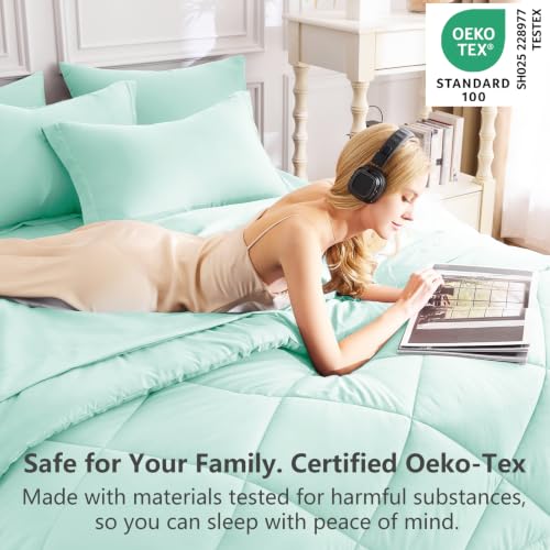 Queen Comforter Set with Sheets Mint Green
