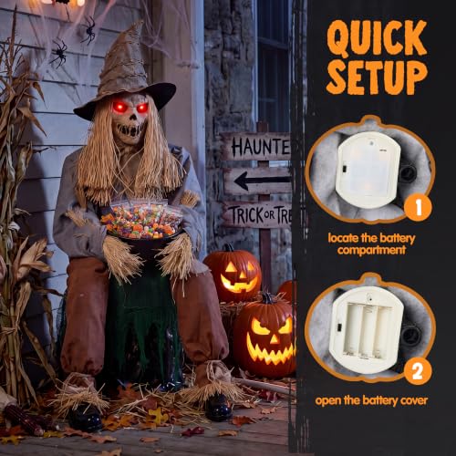 49" Halloween Animatronic Sitting Scarecrow