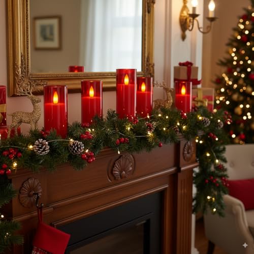 Red Flameless LED Pillar Candles (9 Count)