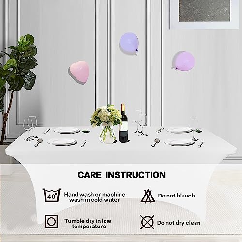 2 Pack 4FT Table Cloth for Rectangular Spandex White Table Cover (2 Count)