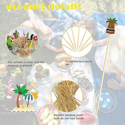 100pcs 5" Hawaii Cocktail Picks Summer Tropical Flamingo Hawaiian Theme Decoration Toothpicks Drink Fruit Sticks Food Appetizer Charcuterie Skewers for Beach Luau Tiki Themed Party Decorations (100 Count)