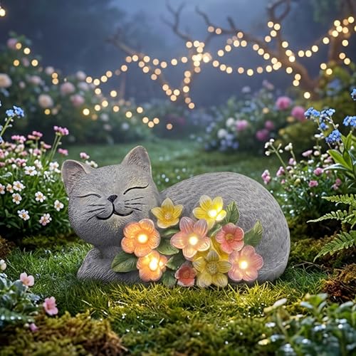 Solar Cat Garden Statue