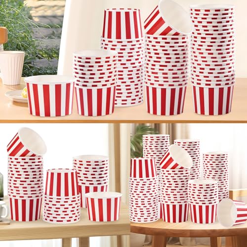 Greencian 120Pcs 12oz Red and White Ice Cream Cups for Hot or Cold Food