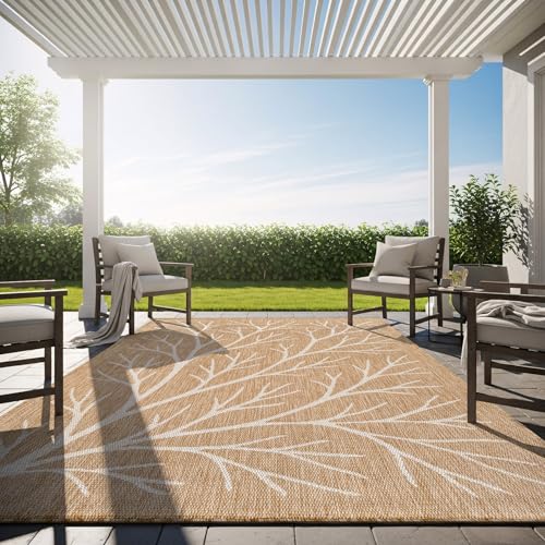 Washable Indoor Outdoor Rug 10x14 Modern Area Rugs Branch Pattern Non Shedding Waterproof Easy Clean Patio Deck Porch Living Room Bedroom Garden RV (140 Sq Ft)