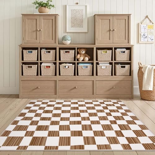 3x5 Area Rug Washable Modern Checkered Rug for Kids Room (15 Sq Ft)