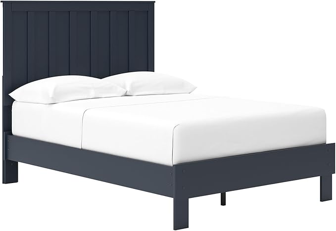 Signature Design by Ashley Simmenfort Casual Full Platform Bed, Matte Finish, Shaker Style, Navy Blue, Shiplap-Style Headboard, Coastal, Adjustable Height, Foundation or Box Spring Not Needed, Blue
