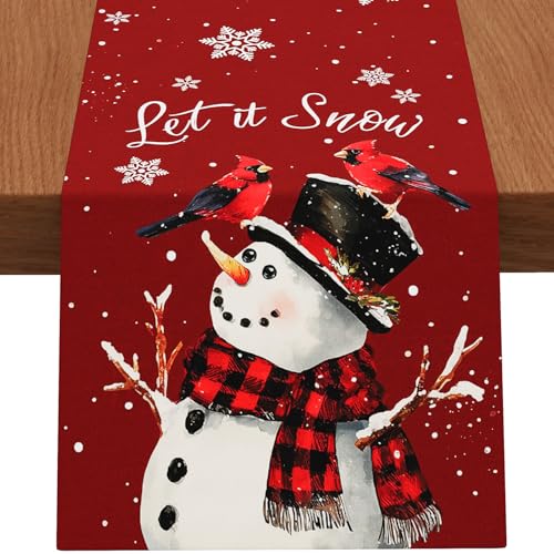 Table Runner for Christmas Decorations with Snowman Snowflakes