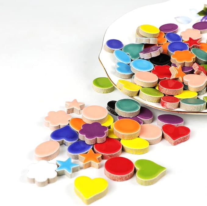 500g/1.1lb Random Color Irregular Ceramics Mosaic Tiles,DIY Making Creative Ceramic Mosaic Tiles for DIY Craft Plates Flowerpots Vases Cups Mosaic Making Supplies (Flowers)