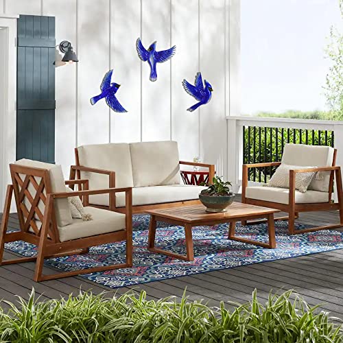 Metal Birds Wall Decoration Bird Wall Hanging Decor Outdoor Metal Wall Art Blue Bird Outdoor Decor Suitable for Living Room Bedroom Patio Kitchen Outdoor Fence Decoration 9 Inch (3 Count)