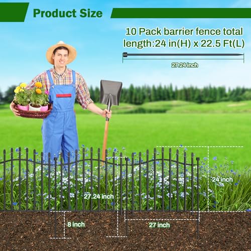 No Dig Garden Fence 24" H x 22.5'L with Gate Decorative Yard Dog Panels (4.82 Sq Ft)