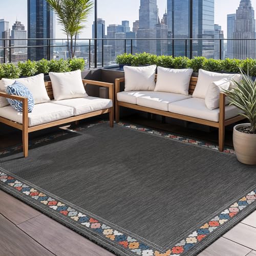 Outdoor Rug 4x6 Modern Bordered Area Rugs for Indoor and Outdoor Patio Easy to Clean Non Shedding Living Room Porch Garden Washable Outside Carpet