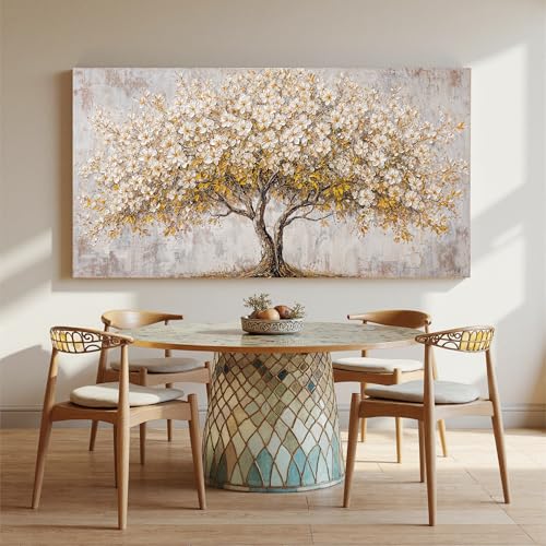 Canvas Wall Art Decor Gold Tree Of Life Oversized Wall Art For Living Room Pictures Wall Art Decor White Vintage Wall Art Prints Decorative Painting Artwork For Bedroom Office Room Wall Decor 29×58 In