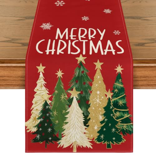 Red Xmas Trees Table Runner Home Party Decor 13x48 Inch
