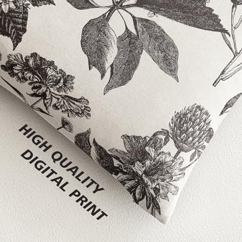 Set of 2 Linen Floral Vintage Throw Pillow Covers Neutral Accent Print Decorative Cushion Covers Farmhouse Boho Home Decor for Sofa Chair Couch Bedroom Living Room (2 Count)