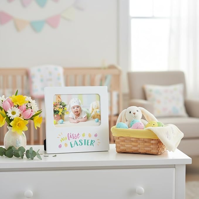 Kate & Milo My First Easter Picture Frame, Baby Keepsake Holiday Photo, Display Gift For Infant, Nursery Decor Tabletop White, Spring Time Present