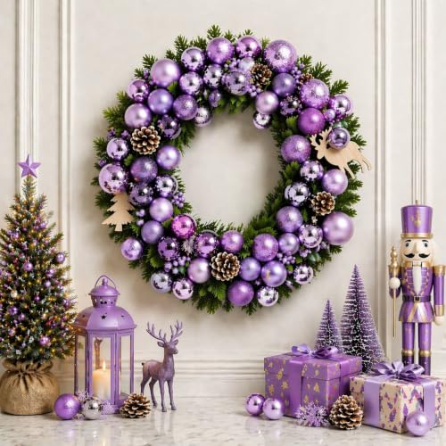 24ct Purple Christmas Ball Ornaments for Tree Decorations (24 Count)