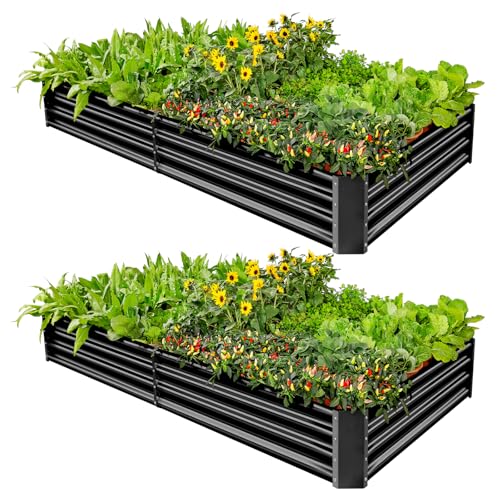 2 Pack 8×4×1ft Galvanized Metal Raised Garden Bed (2 Count)
