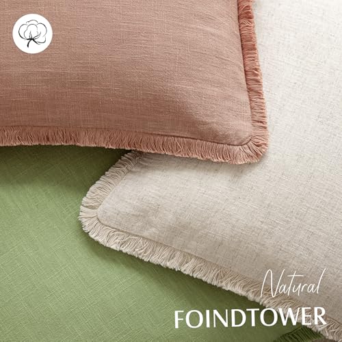 Decorative Linen Fringe Throw Pillow Covers 20×20 Coral Pink (2 Count)