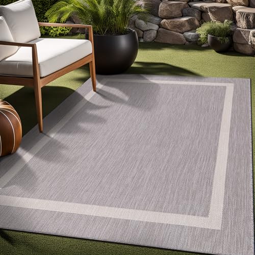 Bordered Outdoor Rug 10x14 Washable Outside Carpet for Indoor Patio Porch Waterproof Easy Cleaning Non Shedding Area Rugs Gray 10 x 14