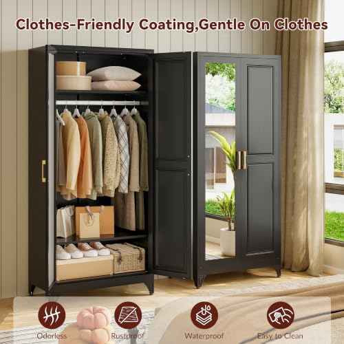 71" Tall Wardrobe Closet with Mirror and Doors