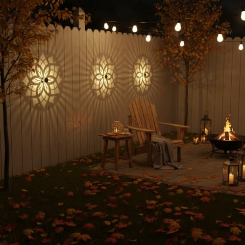 4 Pack Solar Fence Lights Metal Solar Powered Outdoor Wall Deck Step Lights Mandala Theme Waterproof Fence Light for Garden Post Patio Backyard Yard Decor (4 Count)