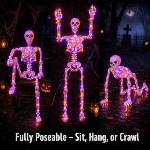 2Pack36 Halloween Skeleton Decoration with Orange&Purple Light (Orange&Purple Light)