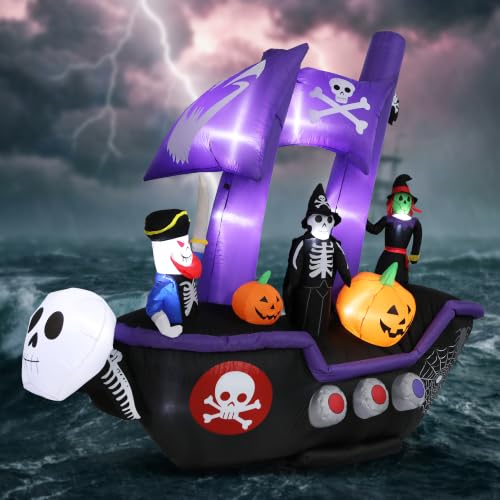 Halloween Inflatable Pirate Ship Outdoor Decor with LED Light (7.78FT)